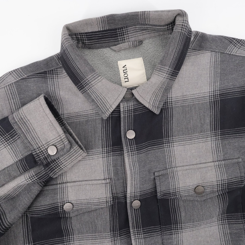 Vuori Range Fleece Lined Plaid Shirt Jacket Grey Long Sleeve Mens Large
